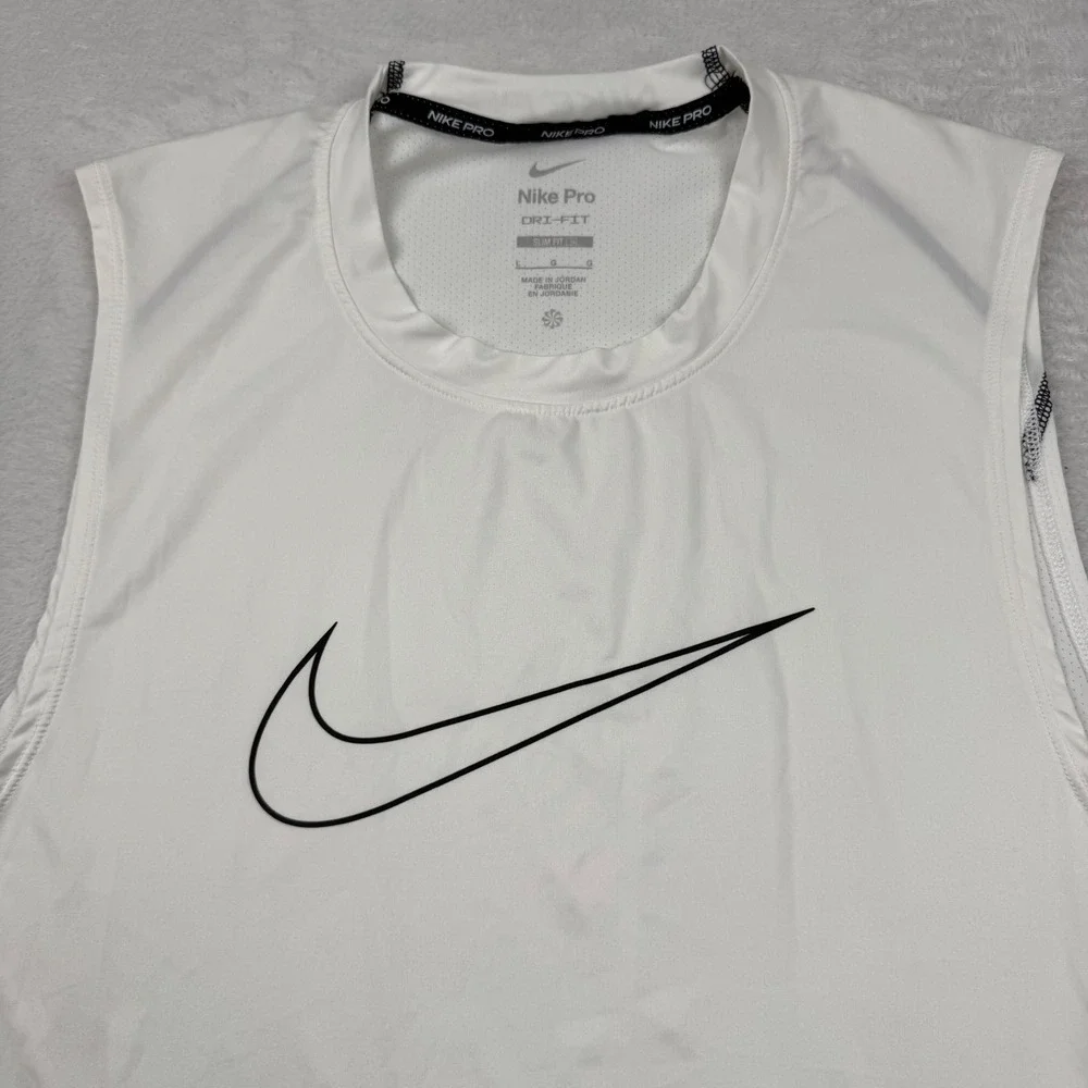 Nike Pro Dri-FIT Tank Top Mens Large White Slim Fit Sleeveless DD1977-100